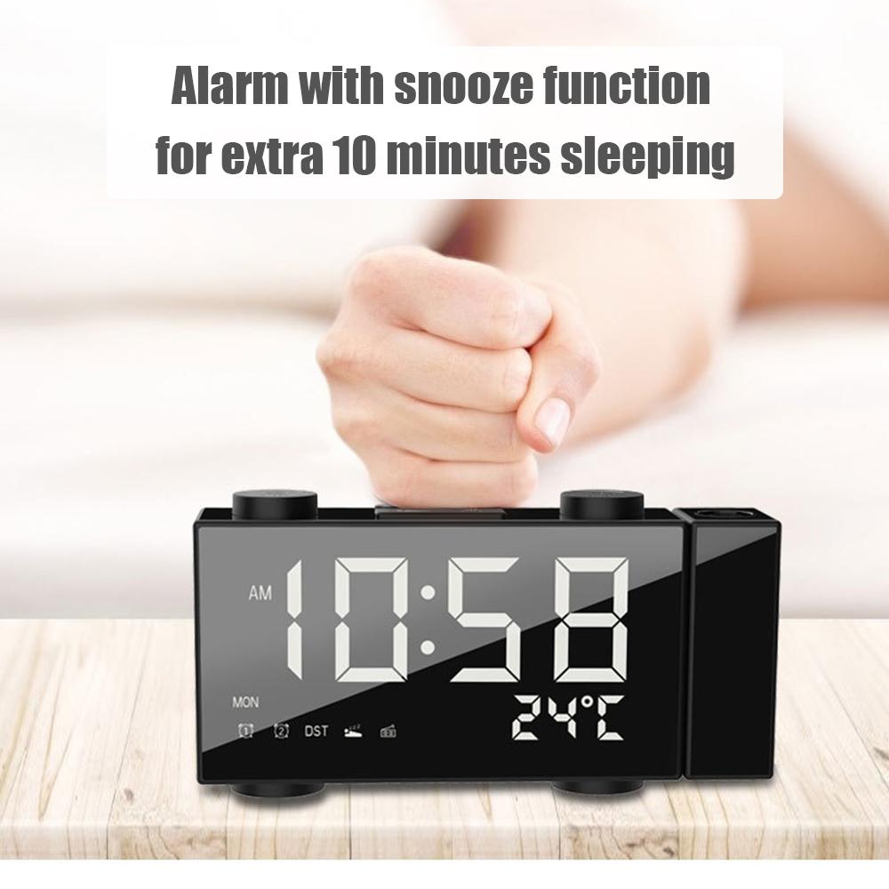 Đồng hồ báo thức có đài FM -màn hình LED 6inch- có máy chiếu xoay 180 độ báo động kép- chữ số trắng