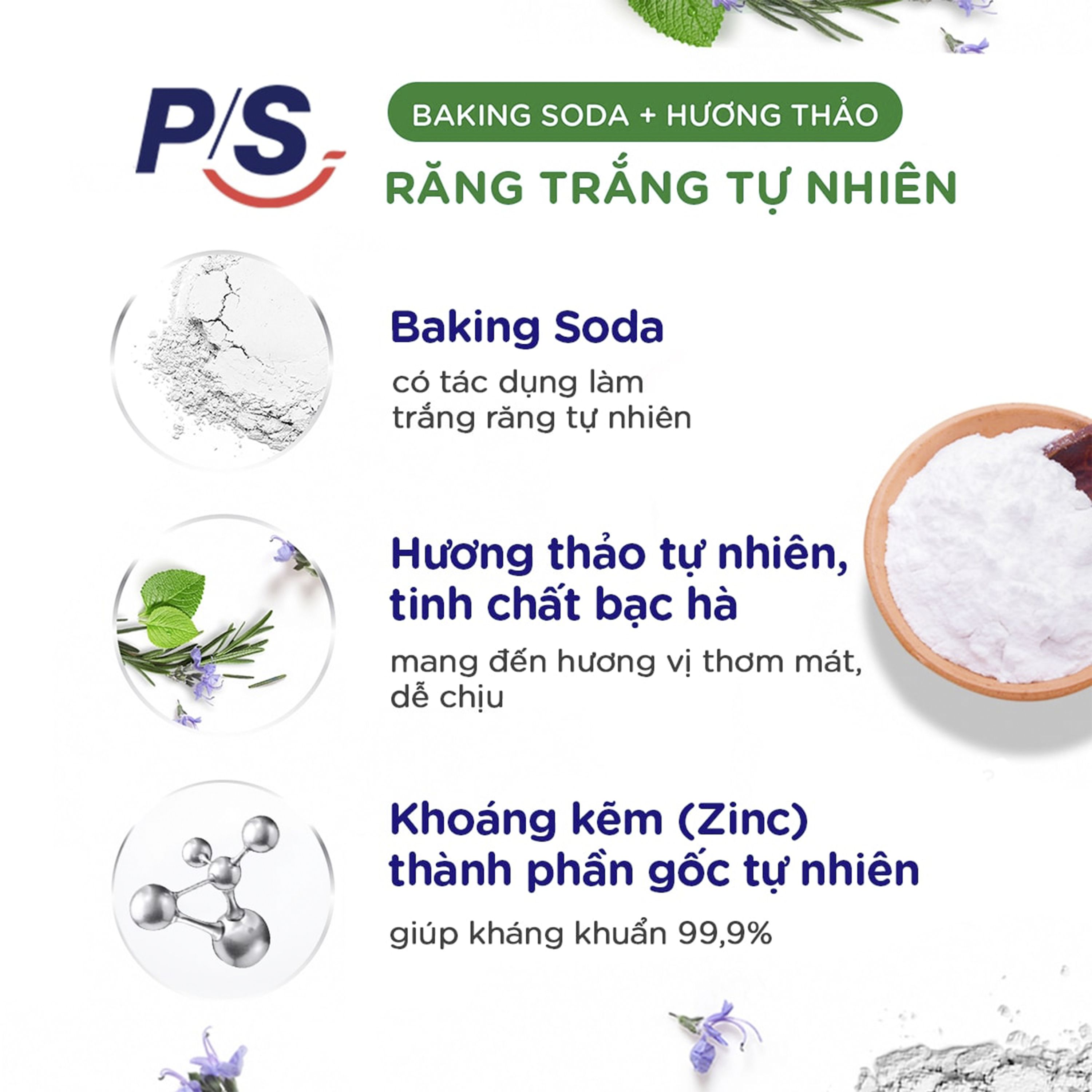 Bộ 3 Hộp Kem Đánh Răng P/S Thiên Nhiên Baking Soda - Hương Thảo Trắng Răng Tự Nhiên 230G