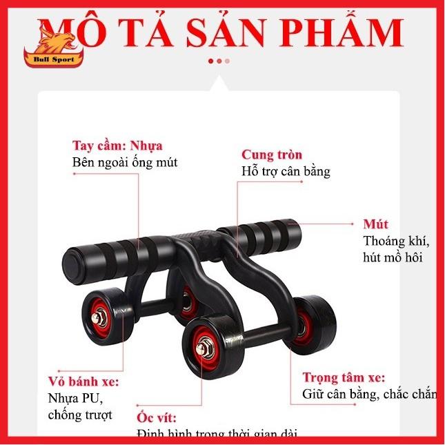 Con lăn tập bụng 4 bánh Tặng thảm + thước dây Con lăn tập cơ bụng 4 bánh đa năng siêu bền