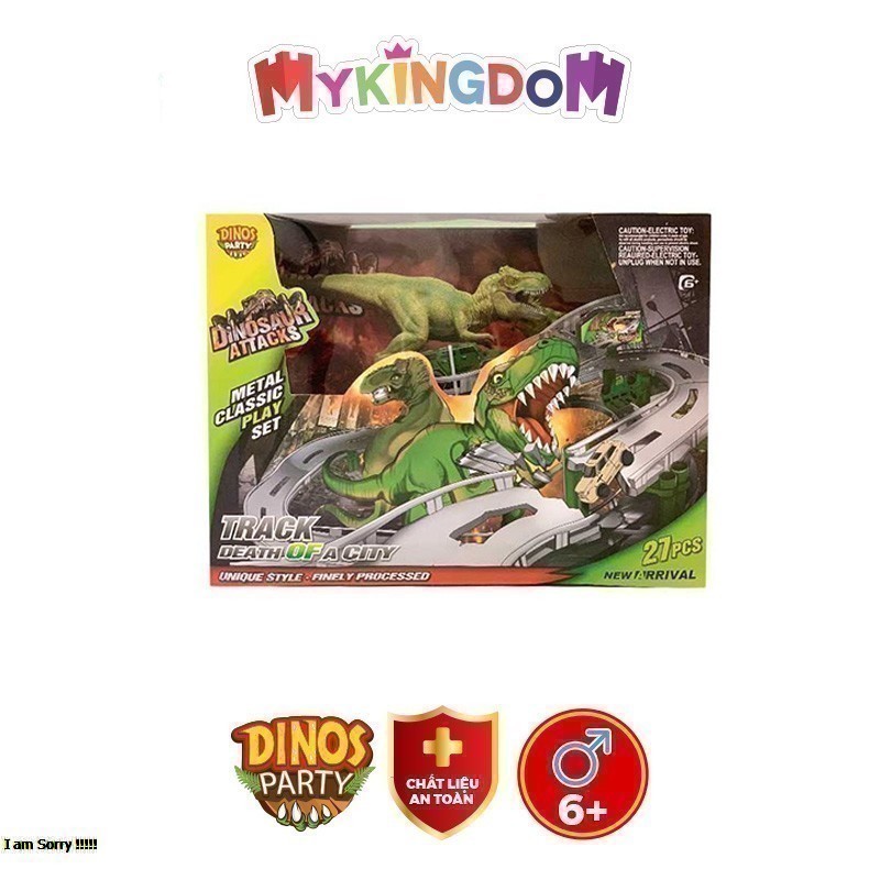 Đồ Chơi DINOS PARTY Bộ Lắp Ráp Đường Đua Thành Phố Khủng Long (Xe Chạy Pin)_Xanh CM558-12