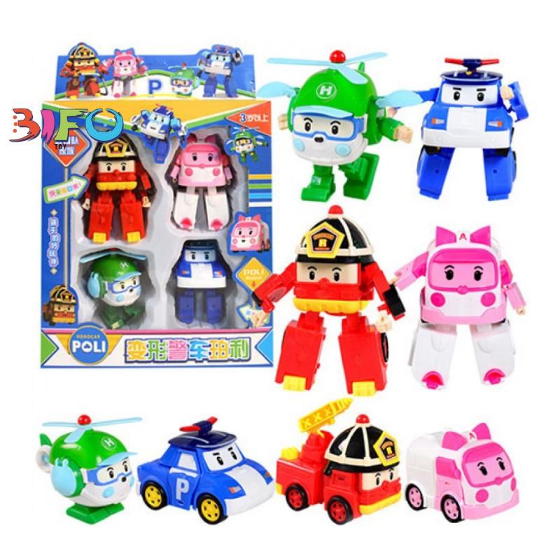 Đồ chơi biến hình biệt đội Robocar Poli 4 xe lắp ráp Policar 2 trong 1