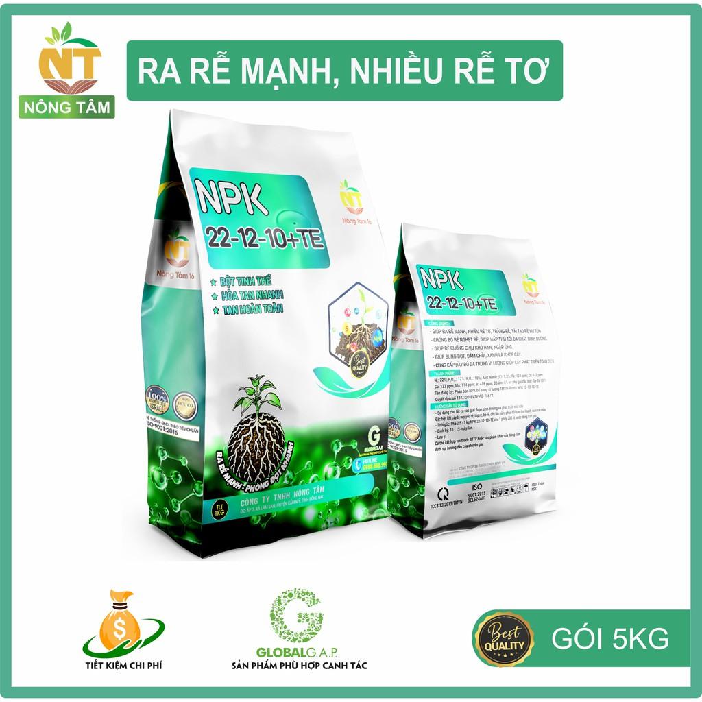 Phân bón NPK 22-12-10+TE bổ sung vi lượng, kích rễ mạnh chuyên cho cây ăn quả, gói 5kg