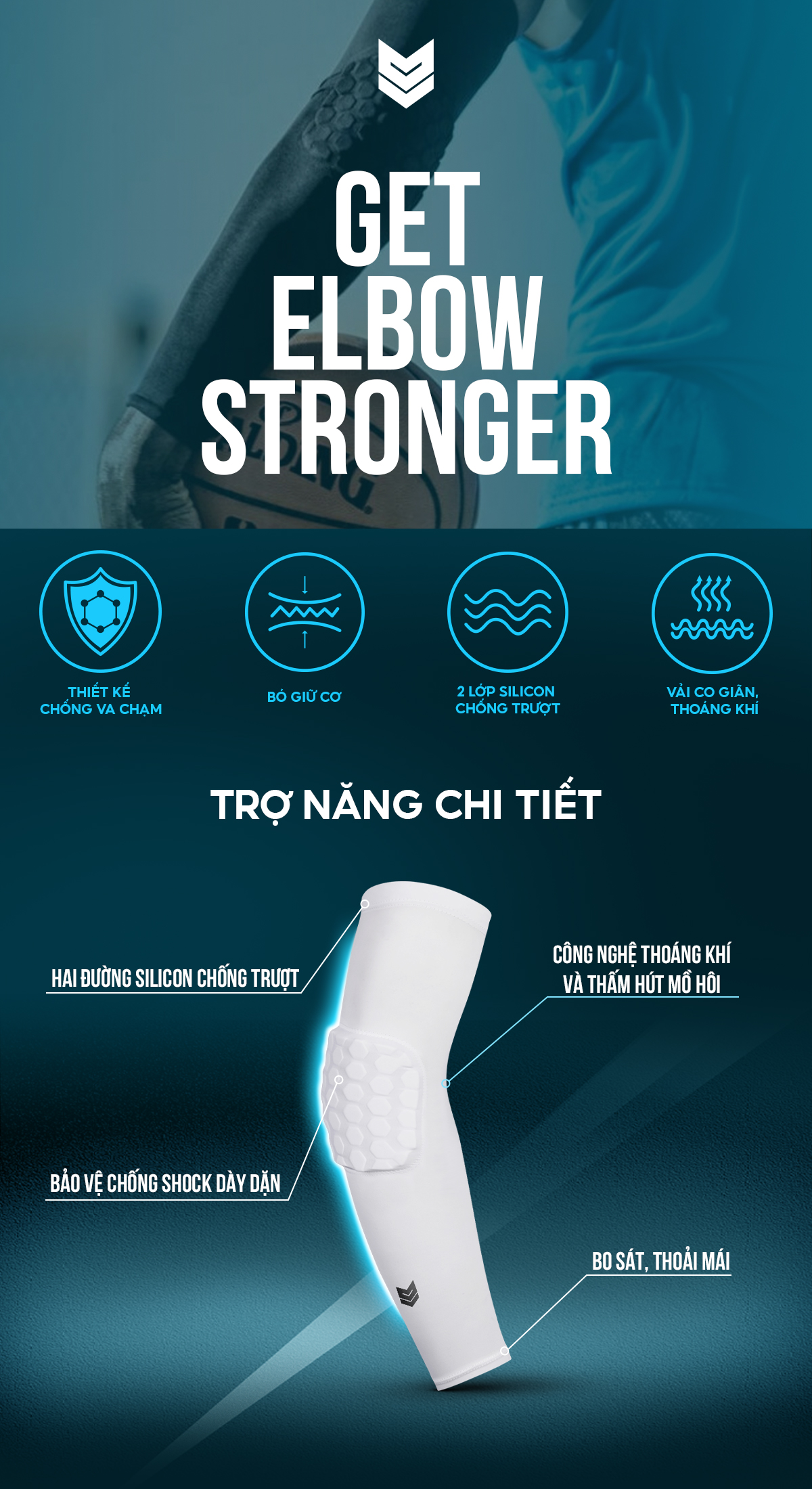 Băng bảo vệ khuỷu tay Găng ống tay thể thao Redikick arm sleeve có đệm chống chấn thương Đá Bóng Bóng rổ Bóng chuyền