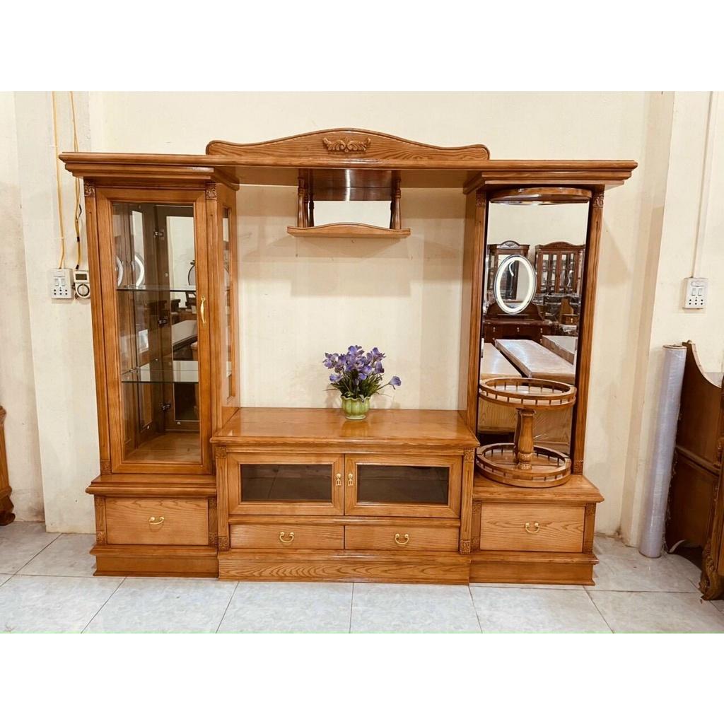 Kệ TIVI Gỗ Sồi Nga Kệ Kính Quay 2m2