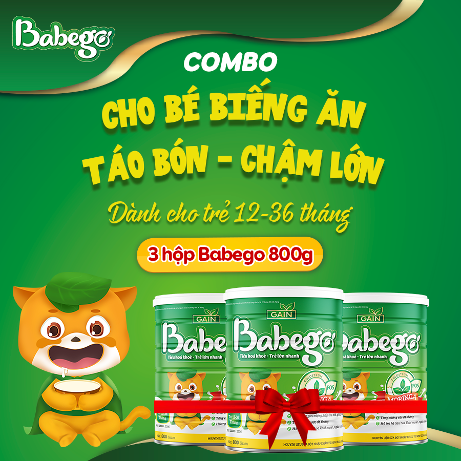 (TẶNG 1 MÁY SẤY) Combo 3 lon sữa mát tăng cân, cải thiện biếng ăn, táo bón Babego 12-36 tháng