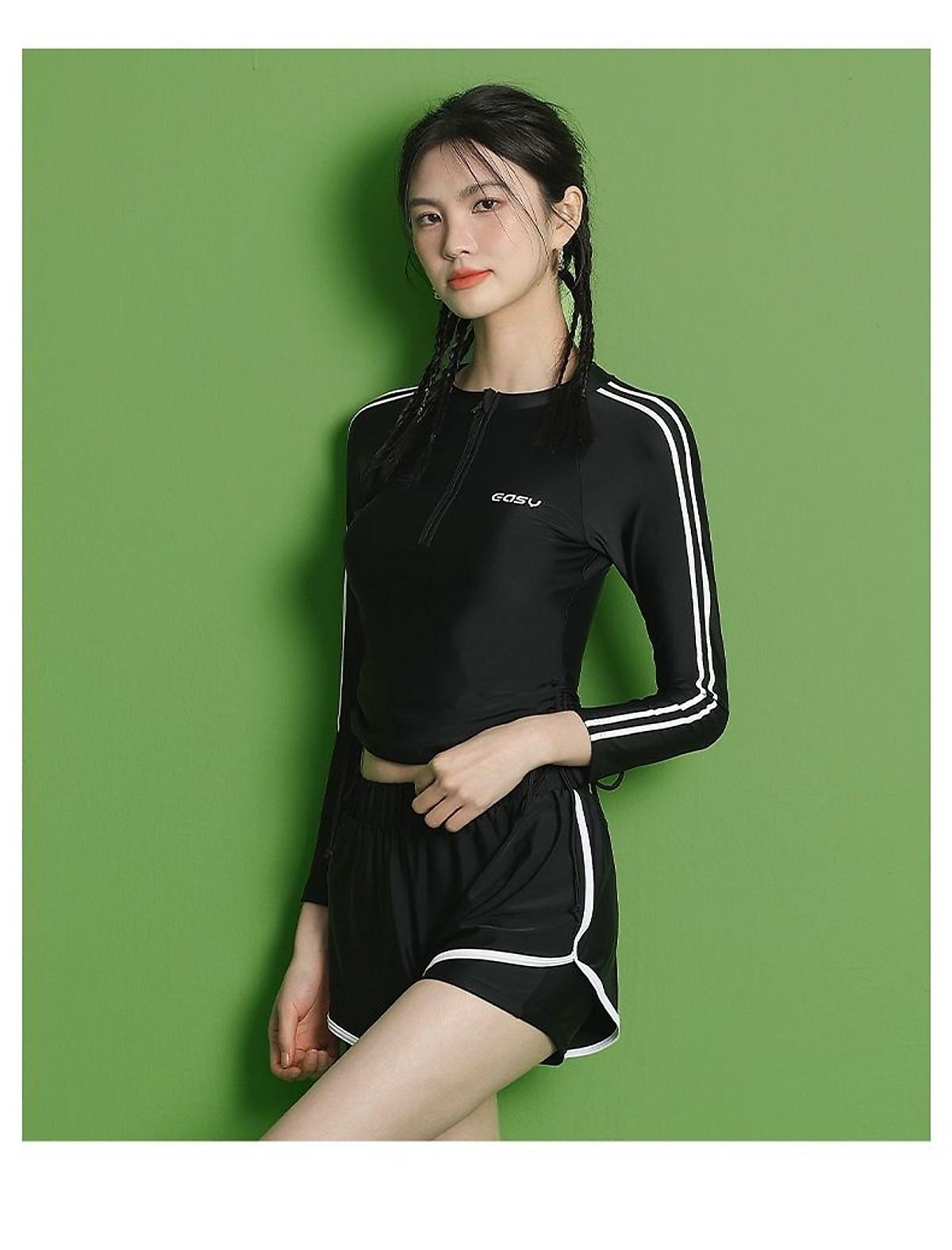 Bikini đồ bơi nữ kín đáo đồ bơi nữ tay dài-quần đùi - Đen