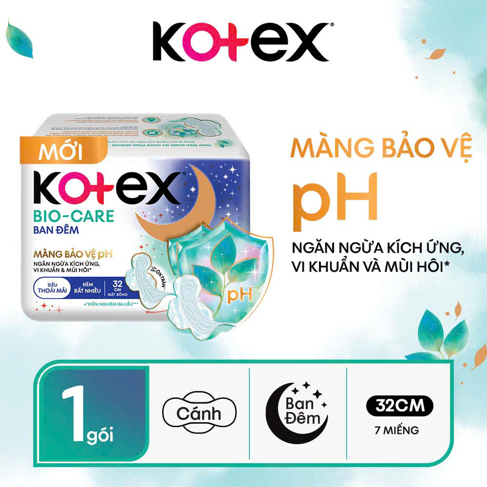 Combo 4 Gói Băng vệ sinh Kotex Biocare Ban Đêm Mặt bông siêu mỏng có cánh 32cm 7 miếng