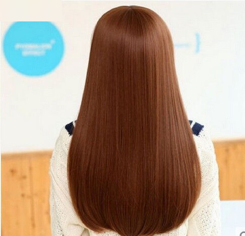 Tóc giả nữ nguyên đầu hàn quốc tặng kèm lưới trùm tóc, giống hình 90%, tóc tơ nhân tạo chịu nhiệt