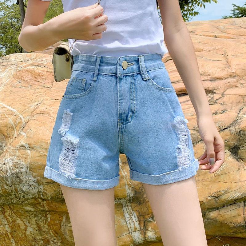 Quần short jean nữ BigSize lưng cao, co dãn mạnh, xăn lai, phom hơi rộng, không bó sát đùi 4134 molijean