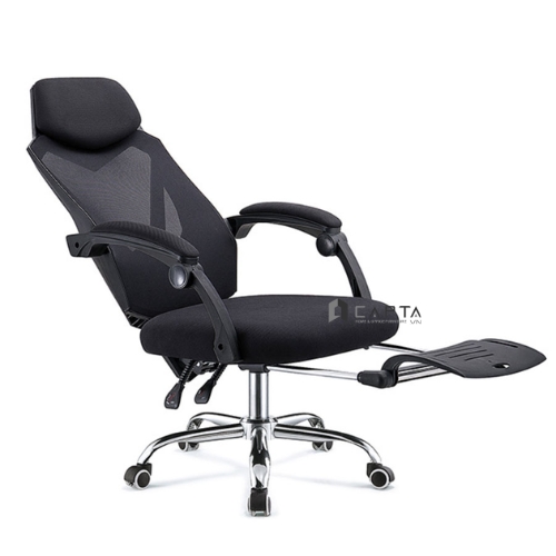 Ghế làm việc có gác chân CR4343-M Nội thất capta.vn Ghế lưng lưới nệm vải lưới màu đen khung ghế nhựa đen chân ghế xoay nâng hạ thép mạ chrome bóng có bánh xe offical chair