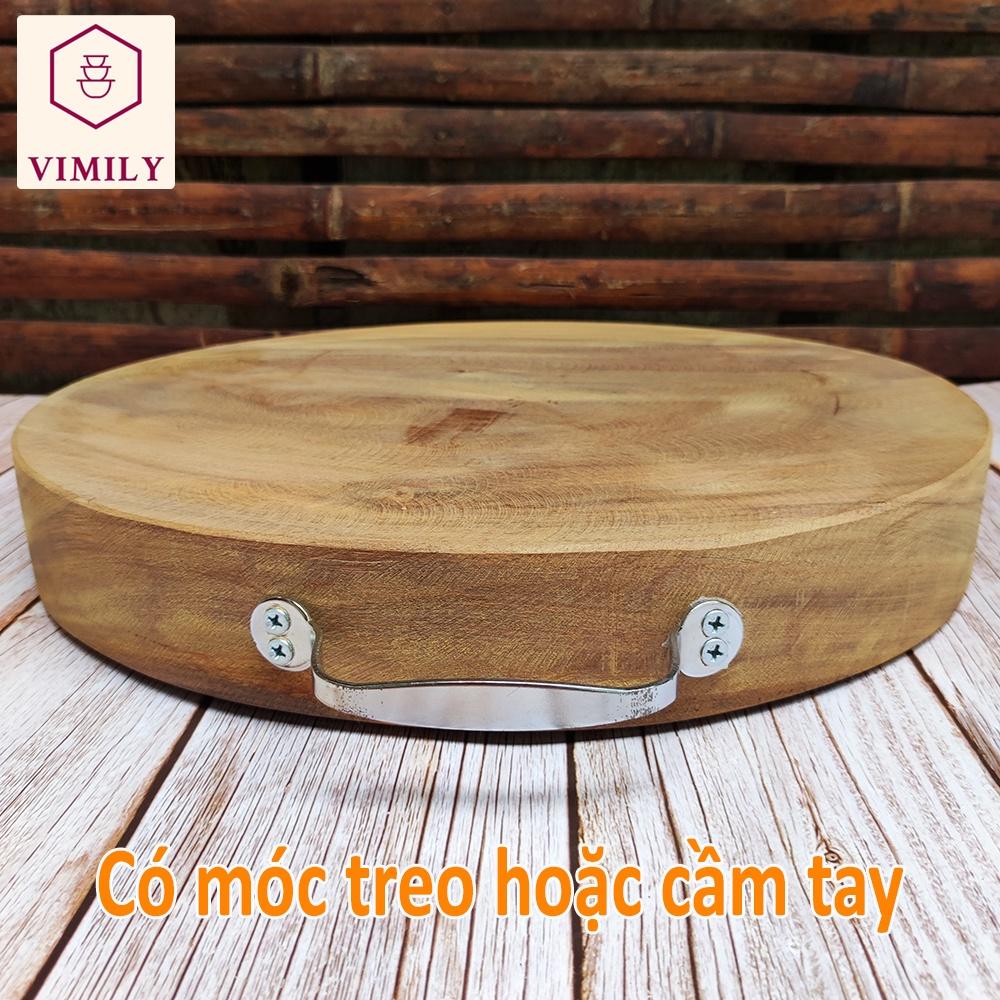 Thớt gỗ nghiến núi đá Tây Bắc băm chặt thịt xương tròn không tâm cao cấp siêu bền VIMILY kích thước 40x6cm