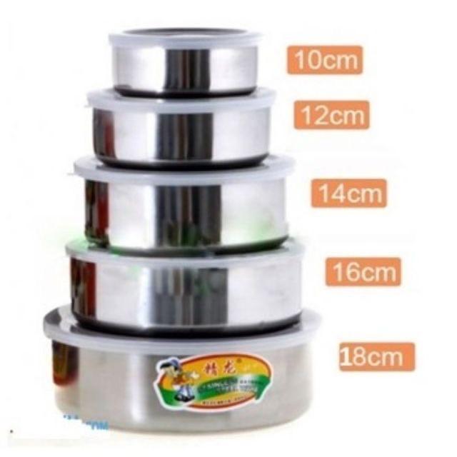 Bộ 5 hộp đựng thức ăn Inox có nắp đậy tiện lợi, Hộp lạnh inox có nắp nhựa dẻo