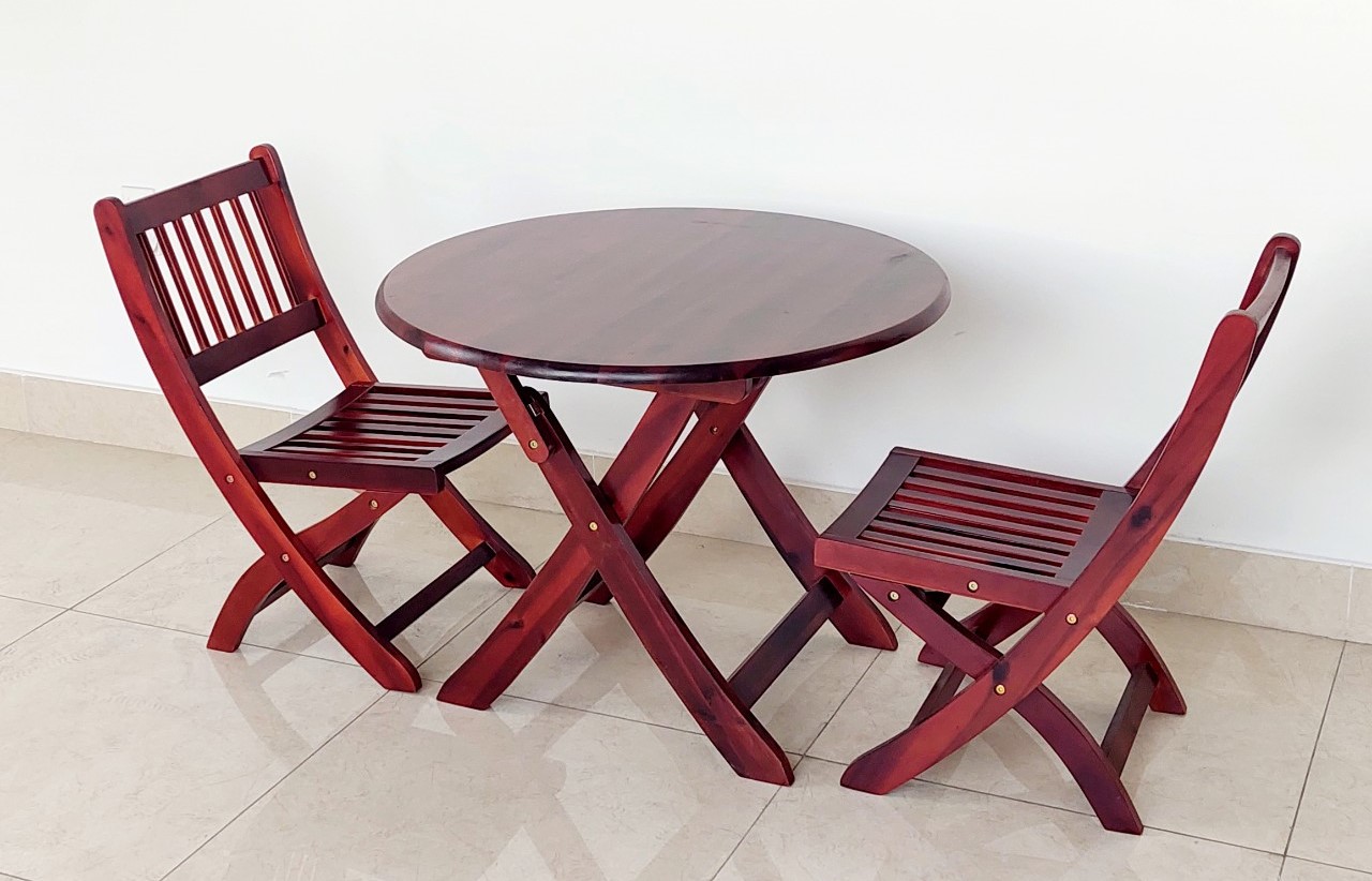 Bàn Gỗ Tròn Xếp D75cm Cao 60cm Trong Nhà Hoặc Ngoài Trời - Hàng VN Xuất Khẩu