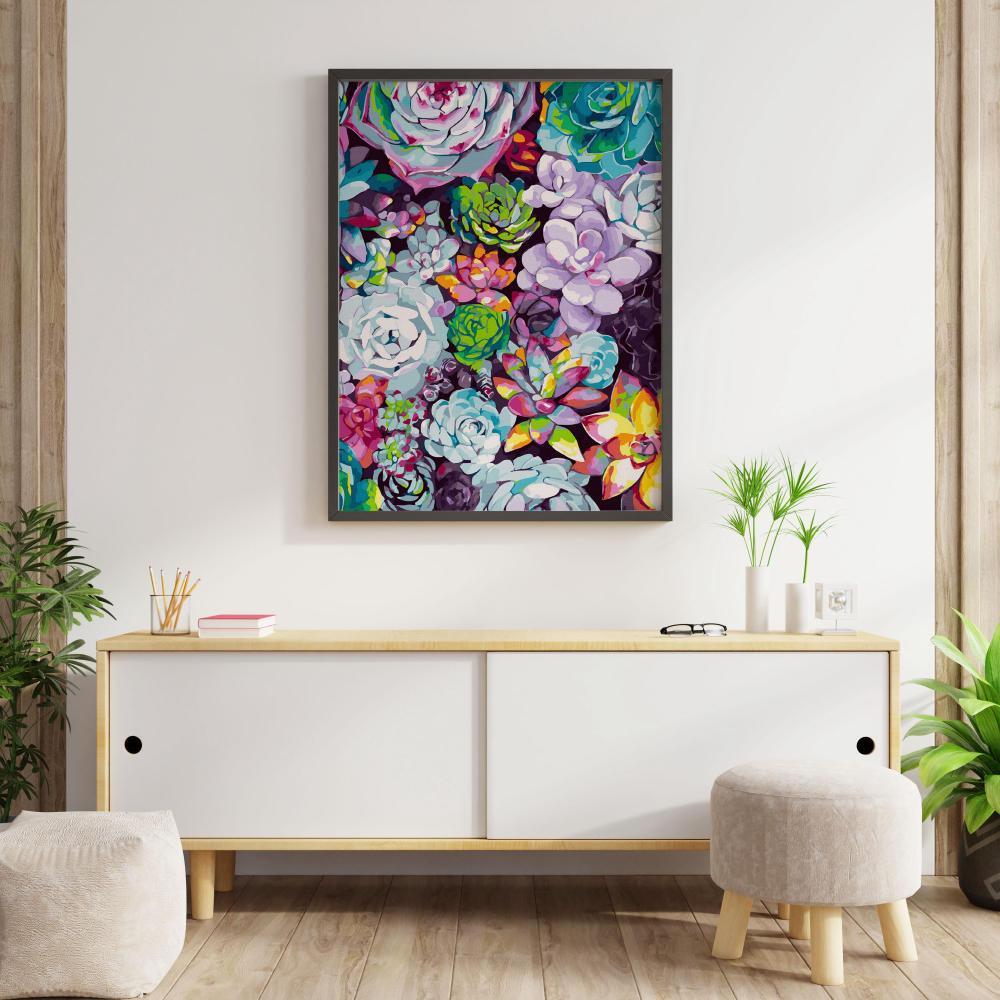 Tranh số hóa Sen đá đa sắc đã căng khung 40x50cm