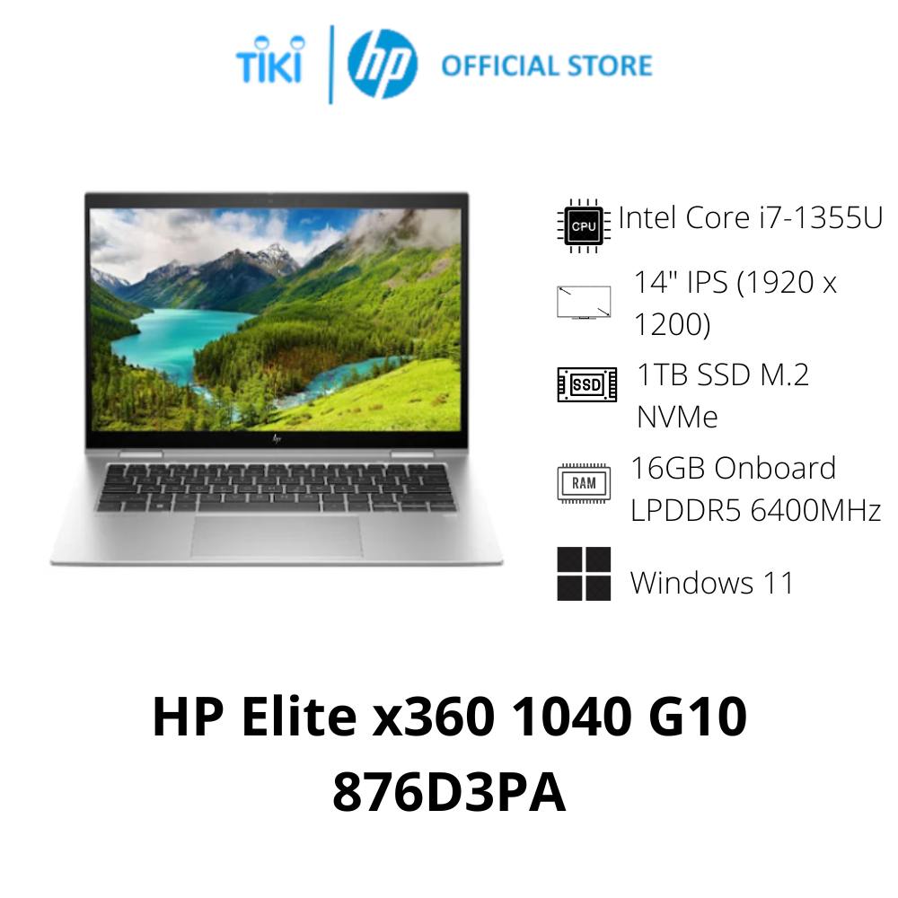 Laptop HP Elite x360 1040 G10 876D3PA (Intel Core i7-1355U | 16 GB | 1TB | Intel Iris Xe | 14 inch WUXGA | Cảm ứng | Win 11 Pro | Bạc) - Hàng Chính Hãng