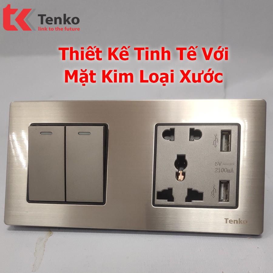 Công Tắc – Ổ Cắm Đa Năng 2 Modules Mặt Kim Loại Màu Ghi Tenko TK-KL2