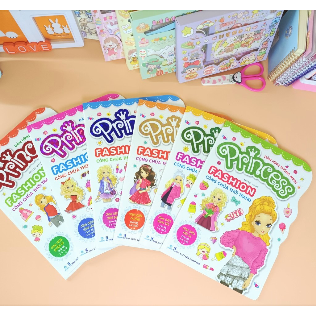 Sách - Bộ 6 cuốn Dán hình thông minh: Princess Fashion công chúa thời trang (Cho bé 3-8 tuổi) ndbooks