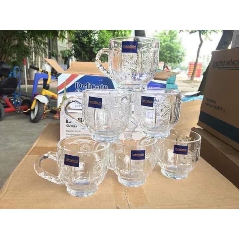 Bộ 6 cốc thủy tinh quai trắng tinh khôi