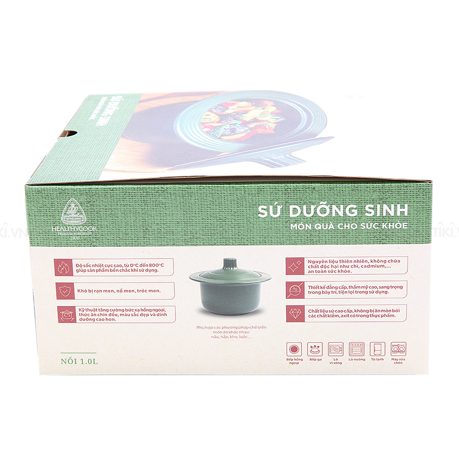 Nồi Dưỡng Sinh Vành Tròn Đáy Từ (1L)+ Nắp Minh Long Healthycook - Xanh Rêu