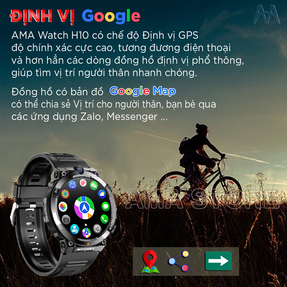 Đồng hồ Thông minh Android lắp sim 4G nghe gọi độc lập Định vị Google map Màn hình tròn có CHPlay Tải App Camera Kép 5.0 Kết nối Wifi Loa Tai nghe Bluetooth Theo dõi Sức khỏe vận động Dành cho Trẻ em Nam Học sinh Người lớn Model H10 2024 Hàng nhập khẩu