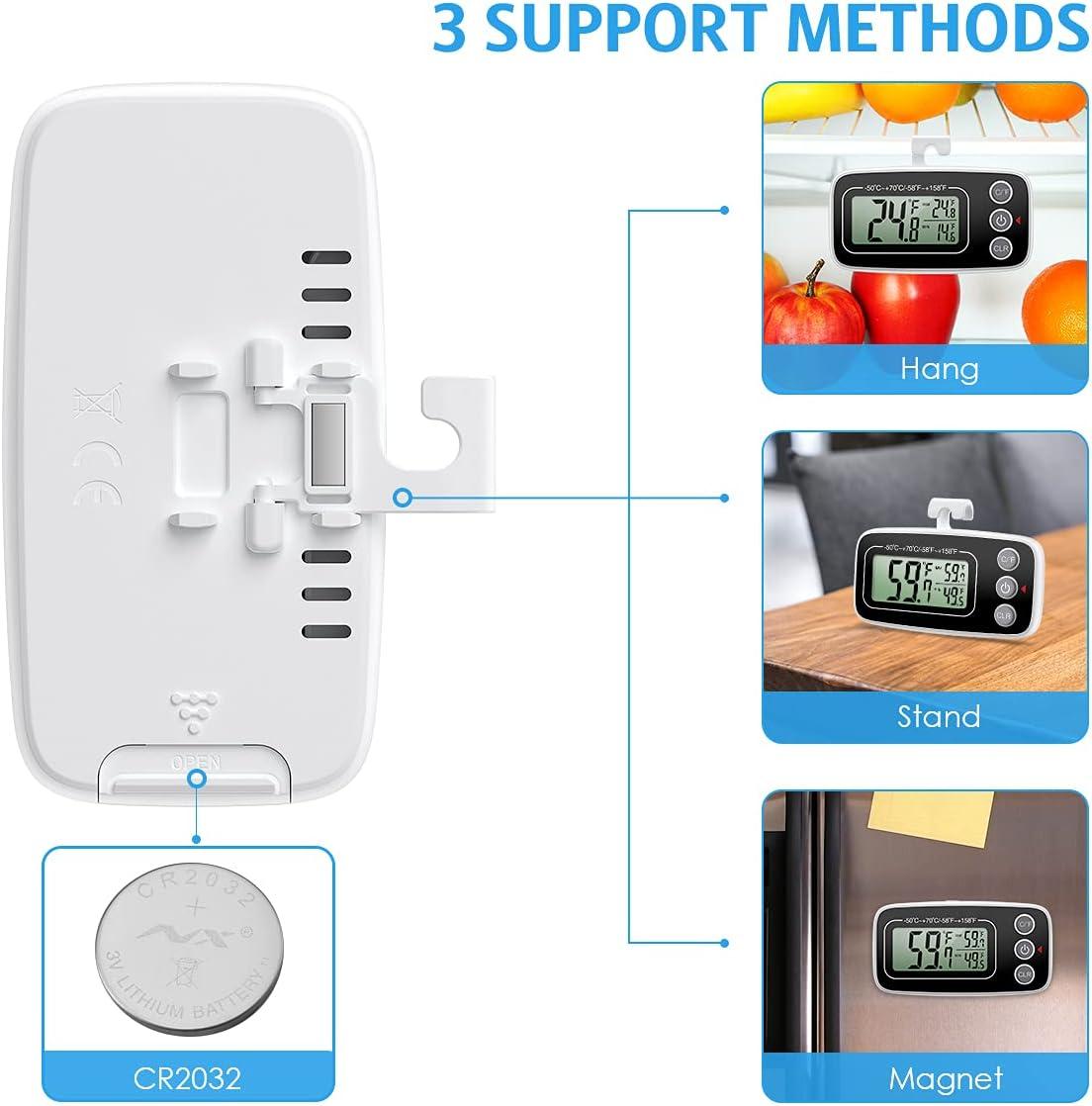 Tủ lạnh thermometre, tủ lạnh kỹ thuật số mini Tủ đông nhiệt kế, khoảng cách nhiệt độ -50 đến 70 ° C với móc, ghi tối đa /phút, màn hình LCD, chuyển đổi ℃ /℉