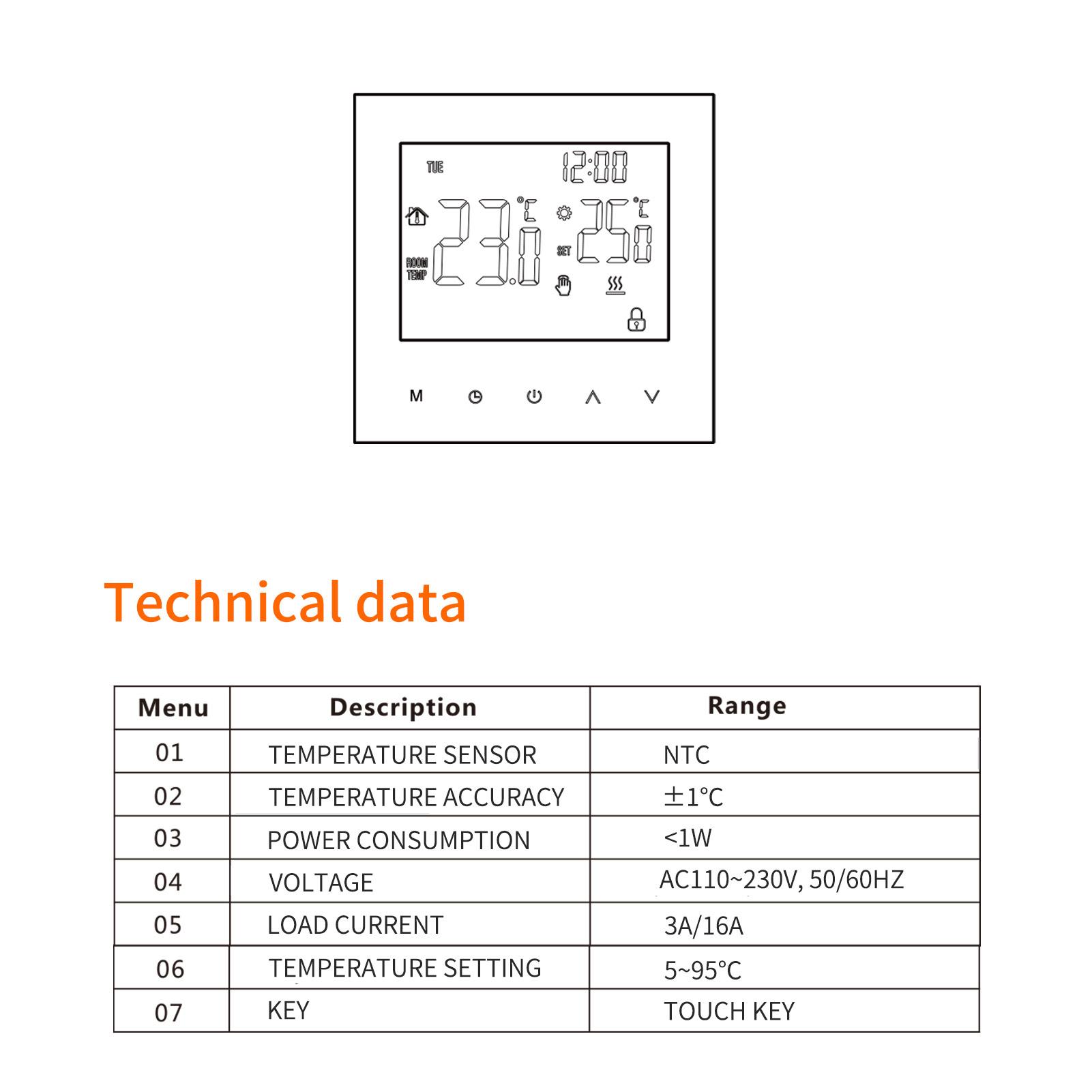 WIFI Smart Heating Thermostat Digital Temperature Controller Mobile Phone APP Control Touchscreen LCD Display Week Programmable Water Floor Heating & Gas Boiler Thermostat Anti-freeze for Home School Office Hotel SmartLife APP Control