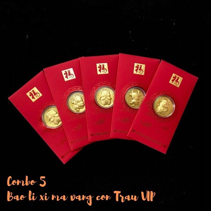 Combo 5 bao lì xì con Trâu Vip, có 4 mẫu (giao mẫu ngẫu nhiên), dùng treo trong nhà, cây hoa mai, làm quà biếu, tặng Tết, đựng tiền lì xì, mừng tuổi, sang trọng, mang lại may mắn - TMT Collection - SP005148