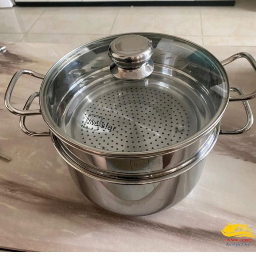 Nồi luộc gà kèm xửng hấp 2 tầng size 28 inox cao cấp sáng bóng chống bám bẩn nồi luộc gà hà minh store