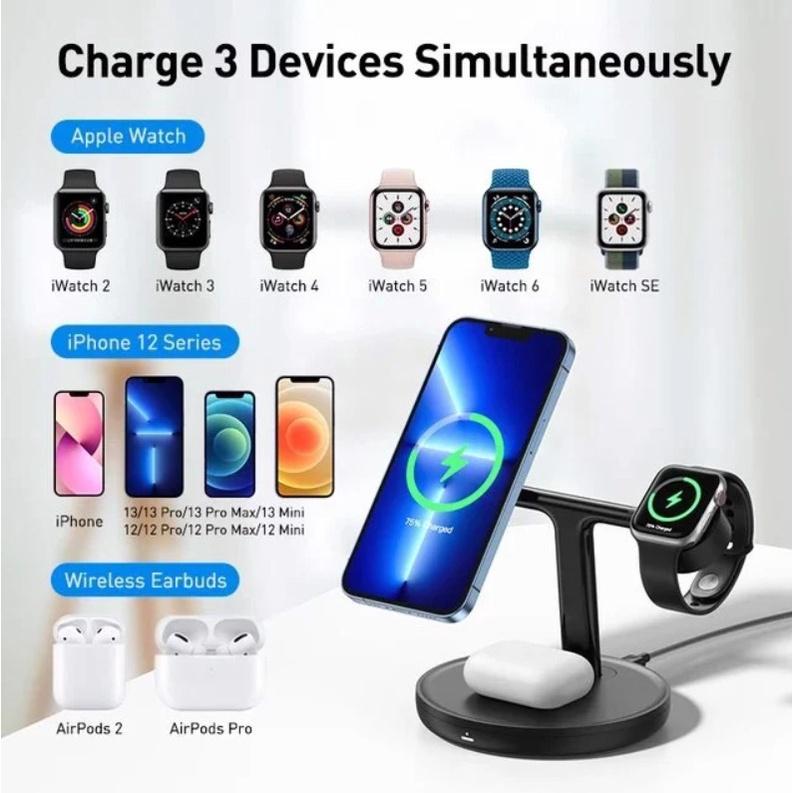 Đế Sạc Không Dây Từ Tính Thông Minh Baseus Swan 3-in-1 Wireless Magnetic Charging Bracket 20W Universal version - Hàng chính hãng