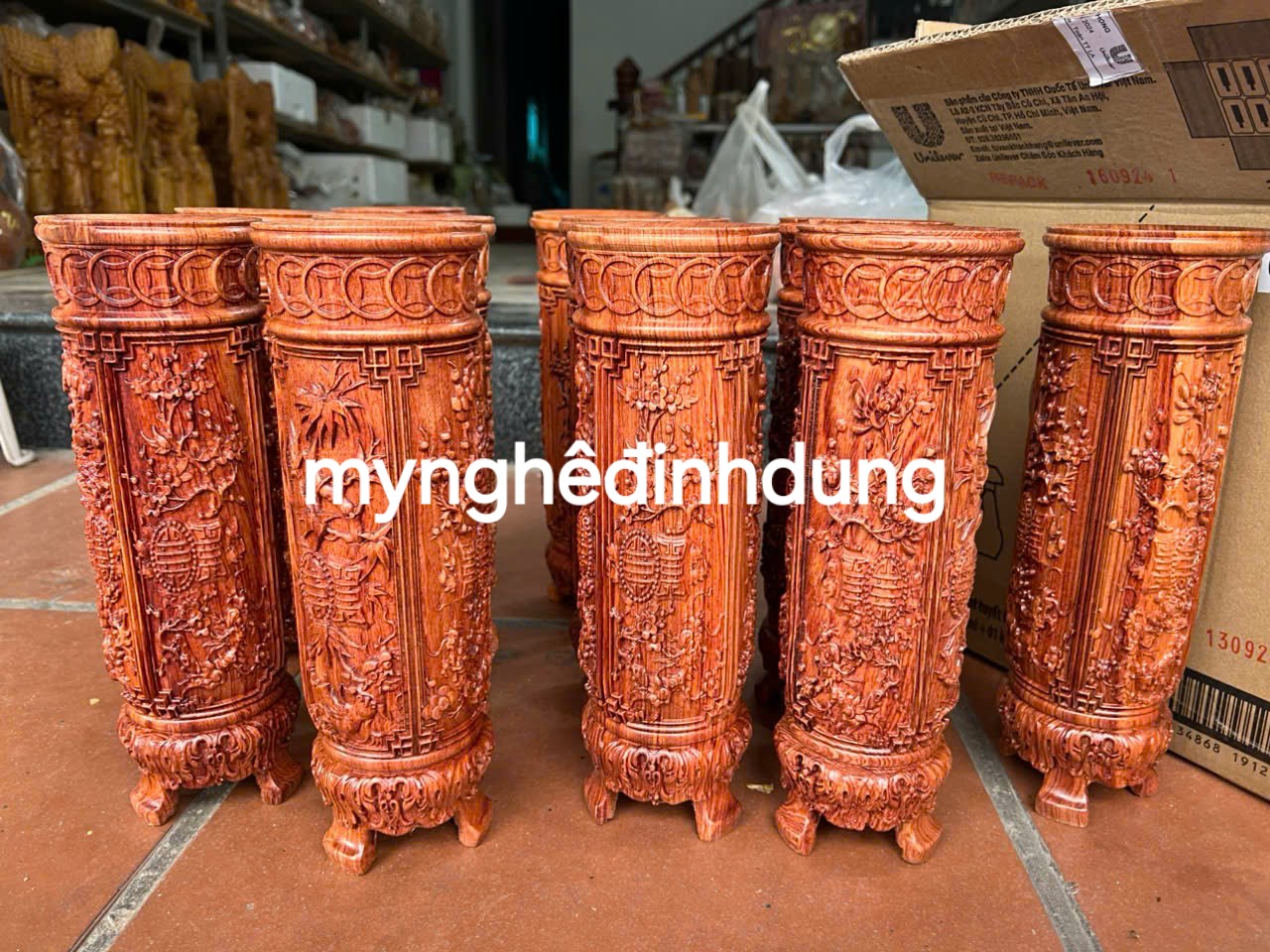 Cặp ống cắm nhang hương bằng gỗ hương cao 30x9x9cm
