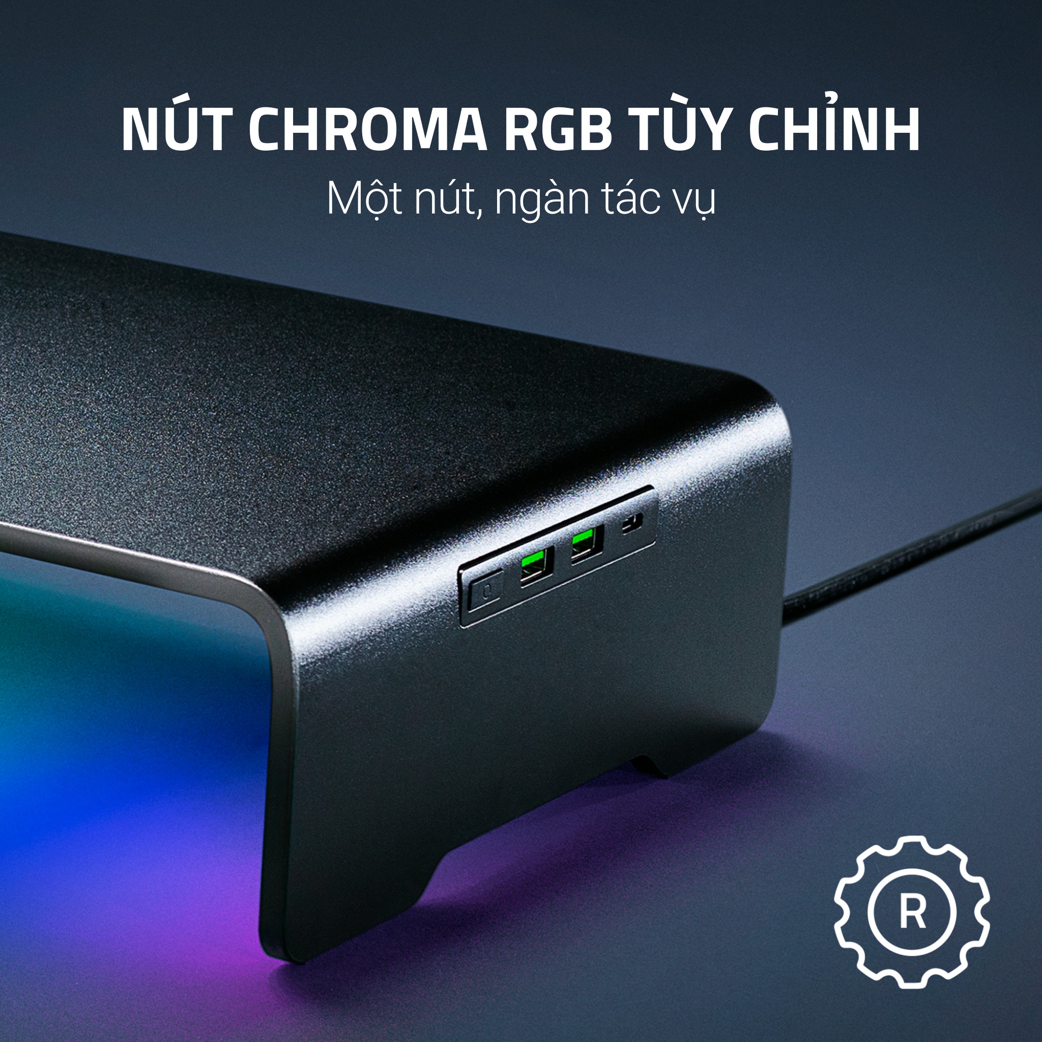 Kệ màn hình Razer Monitor Stand Chroma | Hub USB-C 4 cổng |  Nhôm Anodized Cao Cấp | LED RGB Chroma | Chịu Tải 20kg | Hàng Chính Hãng