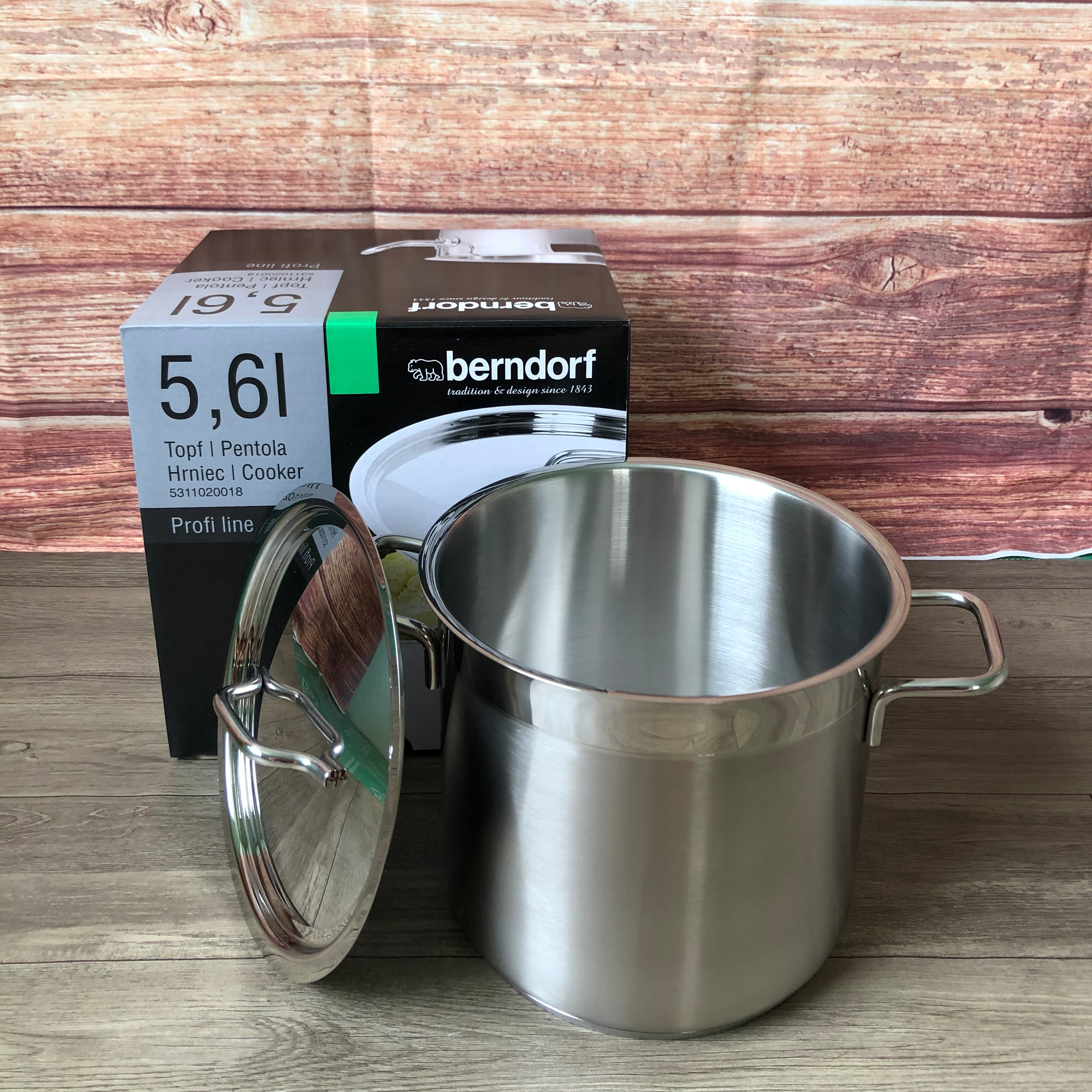 Soong Nồi Inox Cao Cấp Đáy 3 Lớp Thân Cao 2 Lớp Nắp Inox 20x18cm Dung Tích 5.6L Berndorf Sandrik - Stainless Steel Pot with Lid