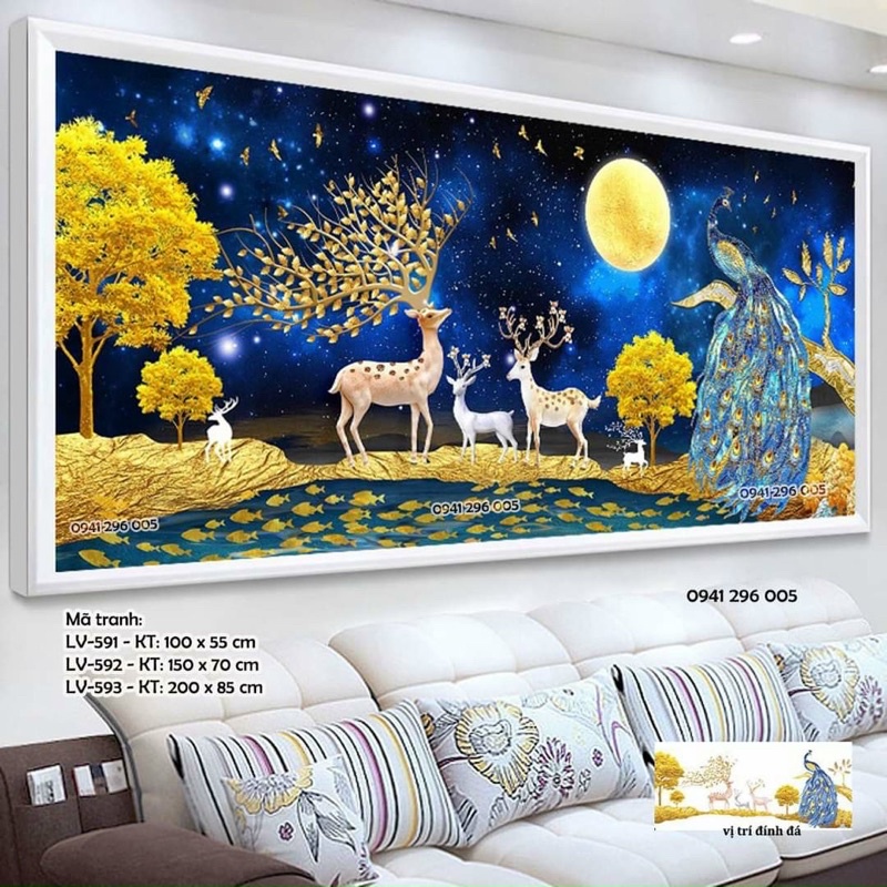 Tranh đính đá Hươu tài lộc Kích thước: 150×70cm LV592