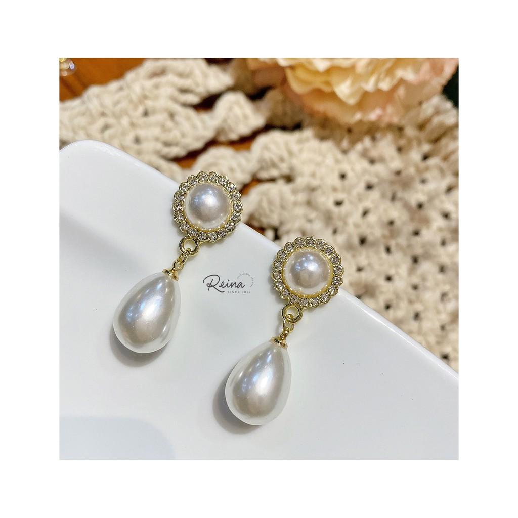 Khuyên tai nữ phong cách Retro quý phái bạc S925 đính hạt Reina cao cấp