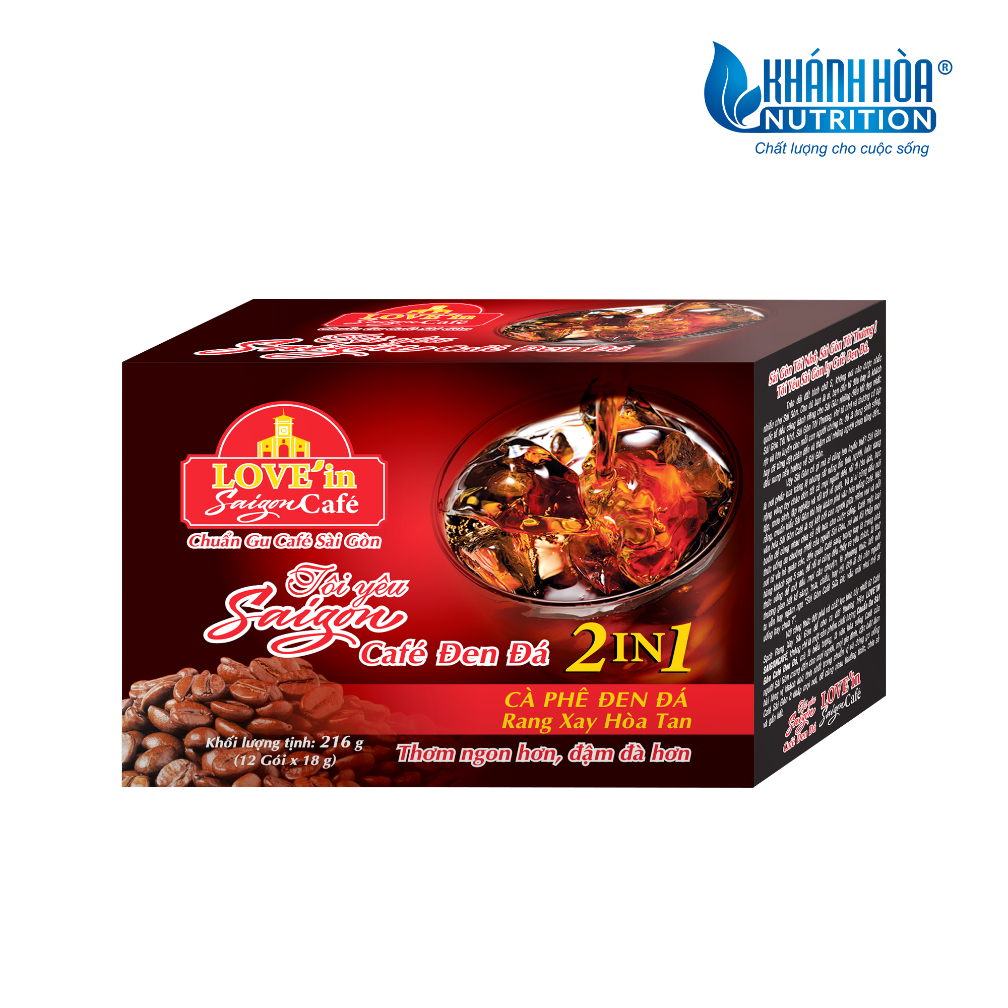 Cafe Đen Đá Rang Xay Hòa Tan 2IN1 LOVE’IN SAIGON CAFE - Khánh Hòa Nutrifoods Thơm Ngon Hơn, Đậm Đà Hơn (Hộp 12 gói x 18g)