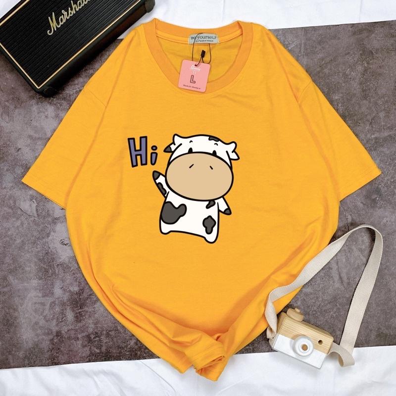 Áo Thun Tay Ngắn UNISEX in Decal CON BÒ HI - Hình chụp thật