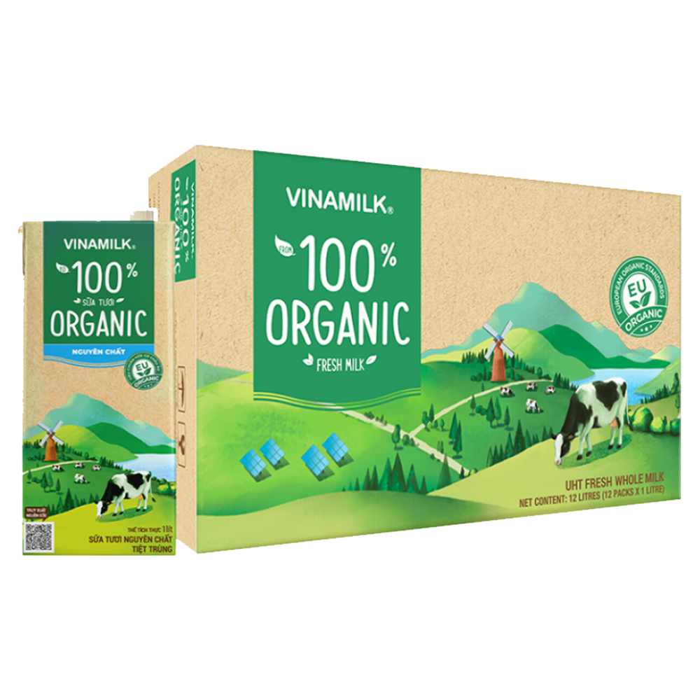 Thùng 12 Hộp Sữa Tươi Tiệt Trùng Vinamilk 100% Organic Không Đường (1lít)