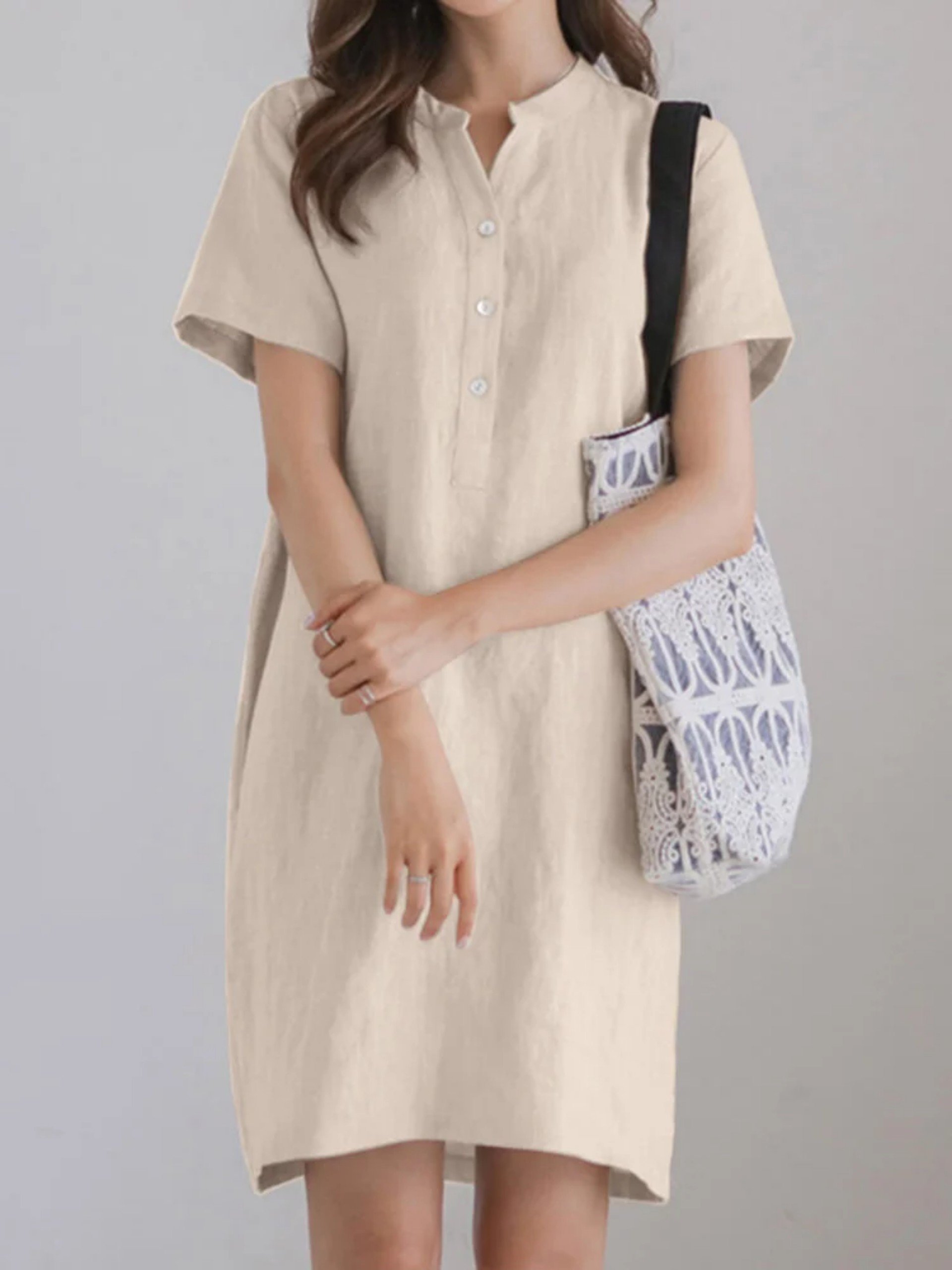 Đầm suông linen nữ ngắn tay, form basic dễ mặc, đầm đi học, đi làm siêu xinh HB199