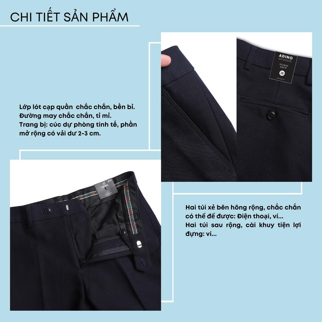 Quần âu nam màu xanh đen (than tối) ADINO vải cotton dày không bai không xù co giãn dáng công sở ống đứng hơi côn Q02