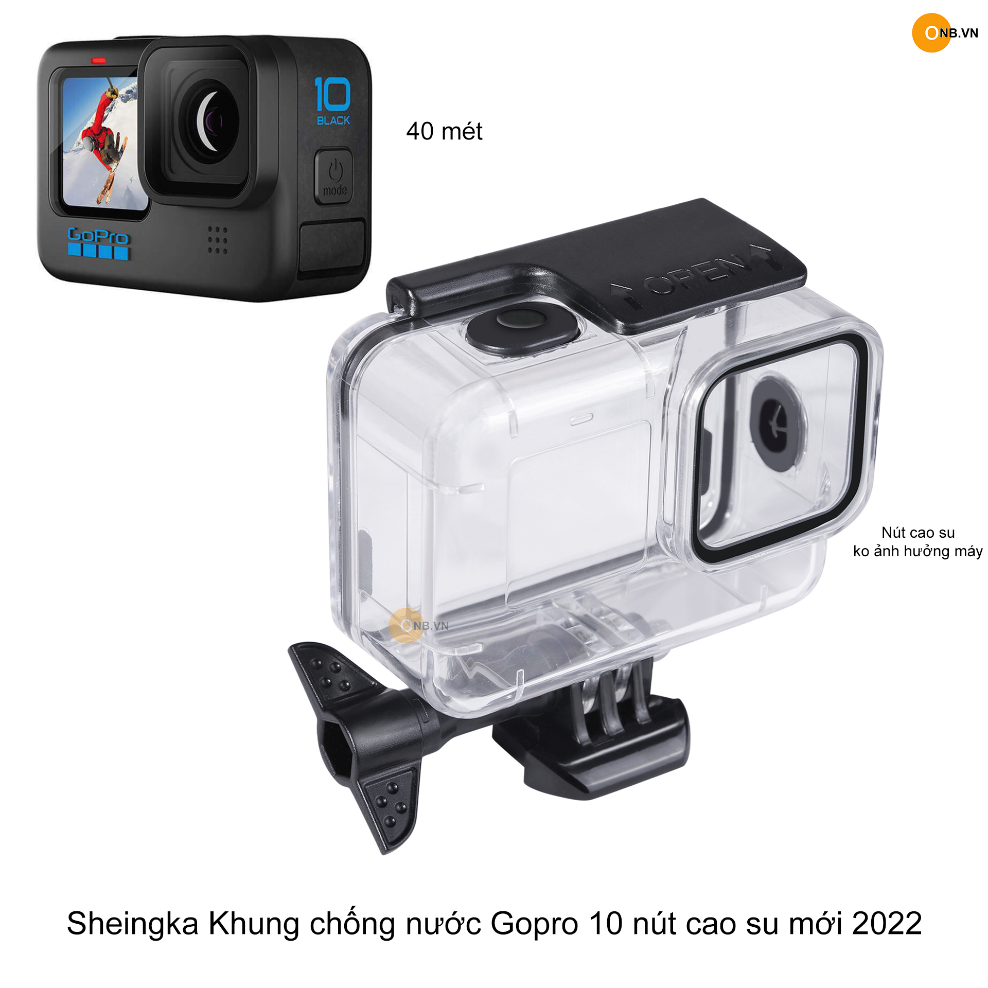 Cage chống nước cho Gopro 10 9 nút cao su mẫu mới 2022