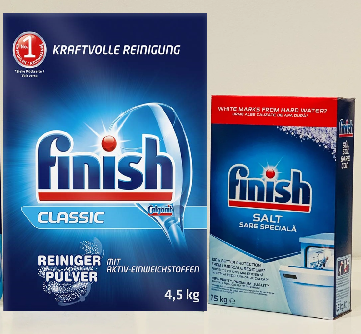 Combo Bột rửa bát Finish 4.5kg + Muối làm mềm nước finish 1.5kg