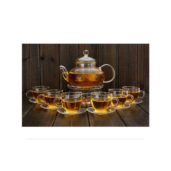 Bộ ấm chén thủy tinh pha trà 600ml kèm 6 đĩa lót tách