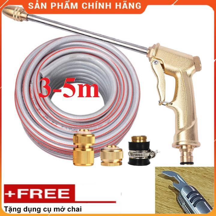 Bộ dây vòi xịt nước rửa xe,tưới cây ,tăng áp 3 lần,loại 3m,5m 206701-3 đầu đồng,cút đồng,nối đồng+ mở chai