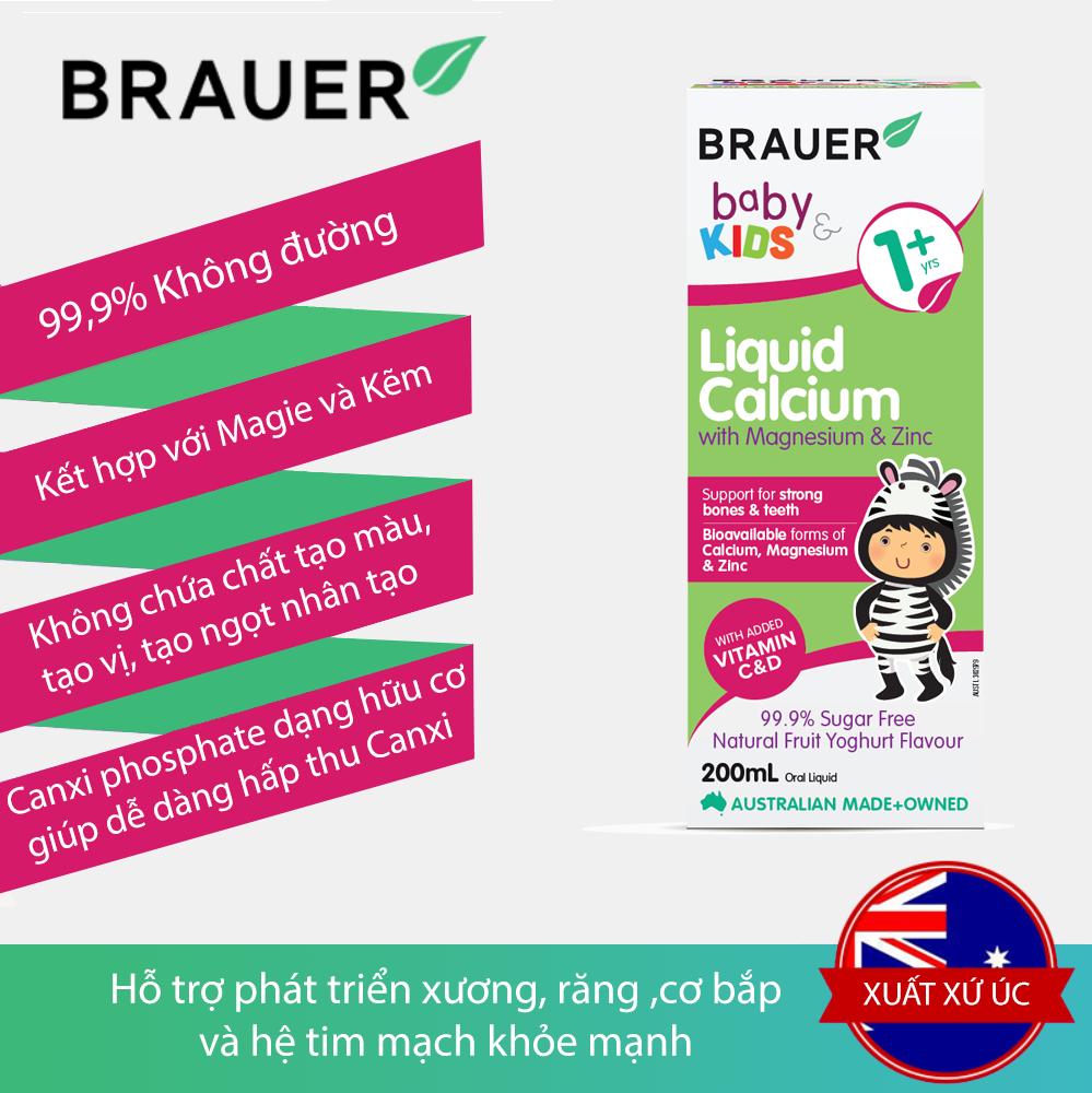 Siro bổ sung Canxi, Magie và Kẽm Brauer Baby & Kids Liquid Calcium With Magnesium & ZinC cho trẻ trên 1 tuổi (200ml)