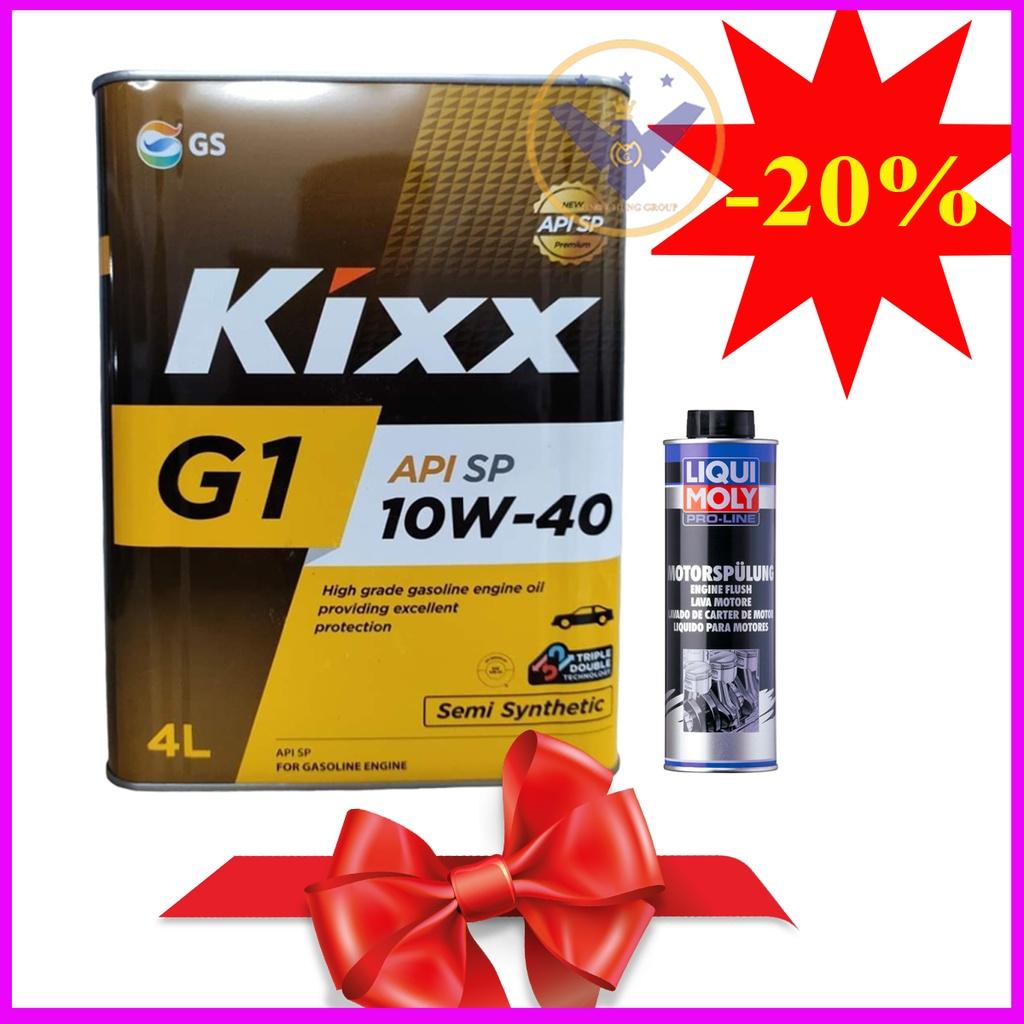 Dầu nhớt ô tô tổng hợp Kixx G1 API SP 10W-40 Hàn Quốc can 4L +  Súc nhớt Liqui Moly 500ML