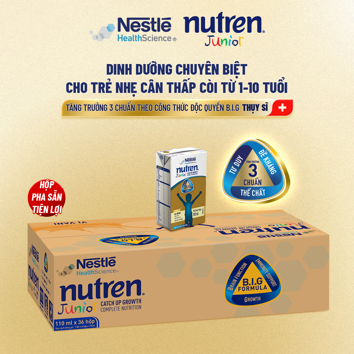 Thùng 36 hộp pha sẵn Nutren Junior Thụy Sĩ 110ML/hộp hỗ trợ tăng cân tiêu hóa tốt cho trẻ từ 1-10 tuổi