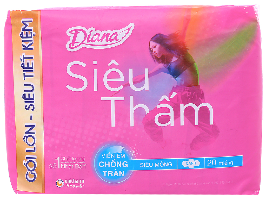 Băng Vệ Sinh Diana Siêu Thấm Siêu Mỏng Cánh Gói Lớn 20 Miếng