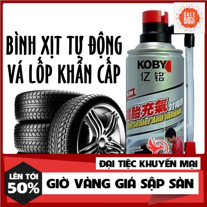 Bình chai bơm keo tự vá vỏ lốp bánh xe máy ô tô Koby 450ml khẩn cấp có và không săm thông minh