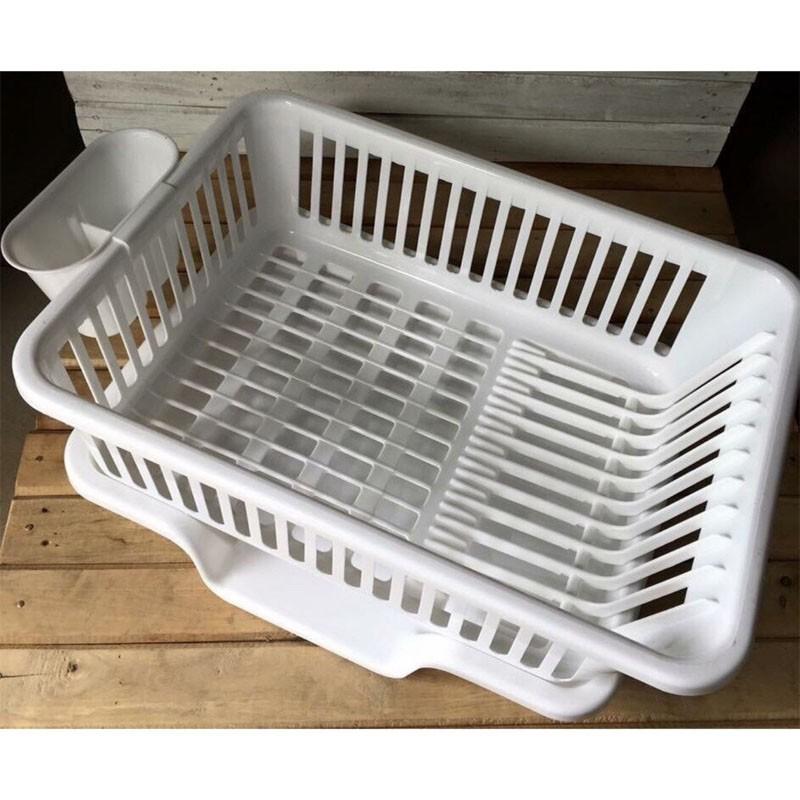 Kệ úp bát 2 tầng bằng nhựa khung inox siêu bền kèm ống đựng thìa muỗng đũa tiện dụng, dễ lắp đặt và di chuyển