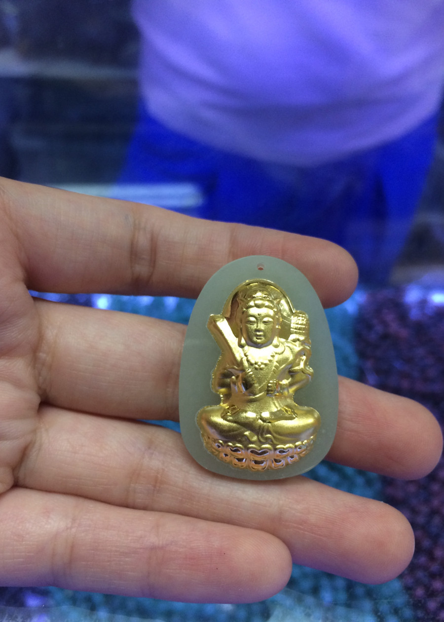 Phật Bản Mệnh Hư Không Tạng ngọc Nephrite mạ vàng 24K